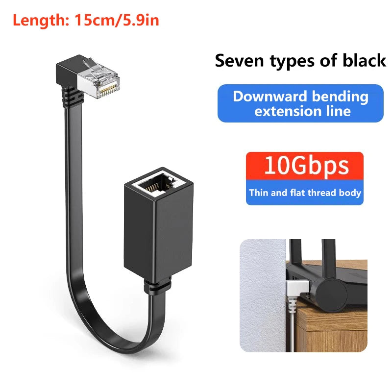 90 Degree CAT7 Network Extension Cable Flat Ultra Right Left Angle Qme A3