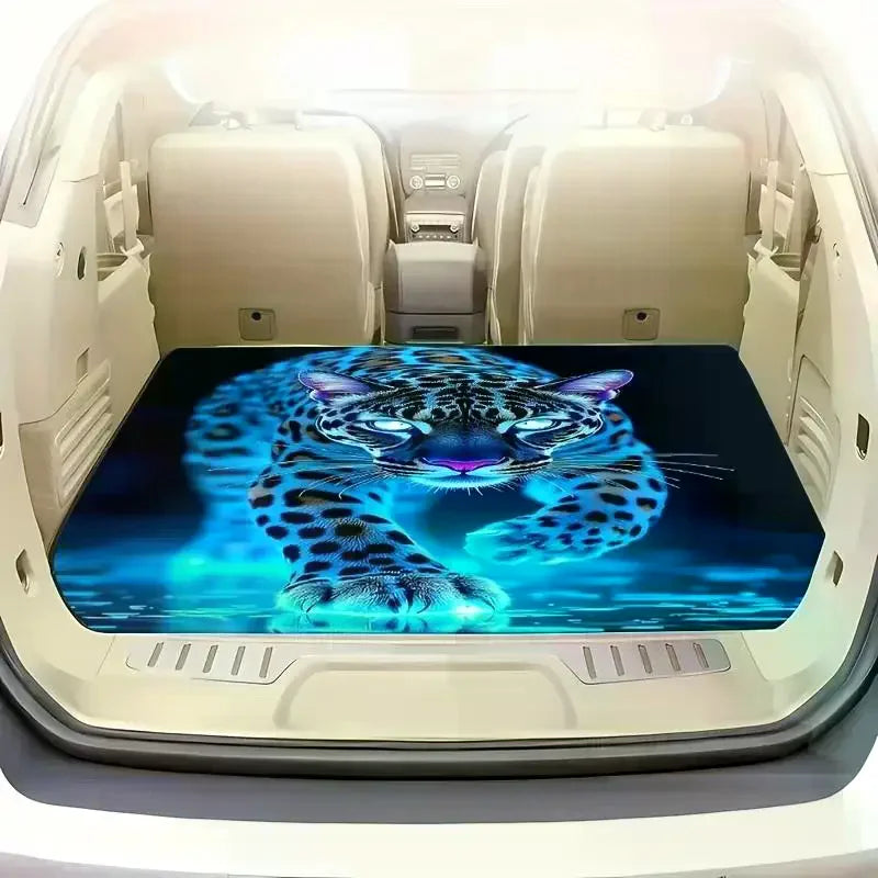 Blue Cheetah Print Car Trunk Mat Suitable All-weather Cargo Lining Qme