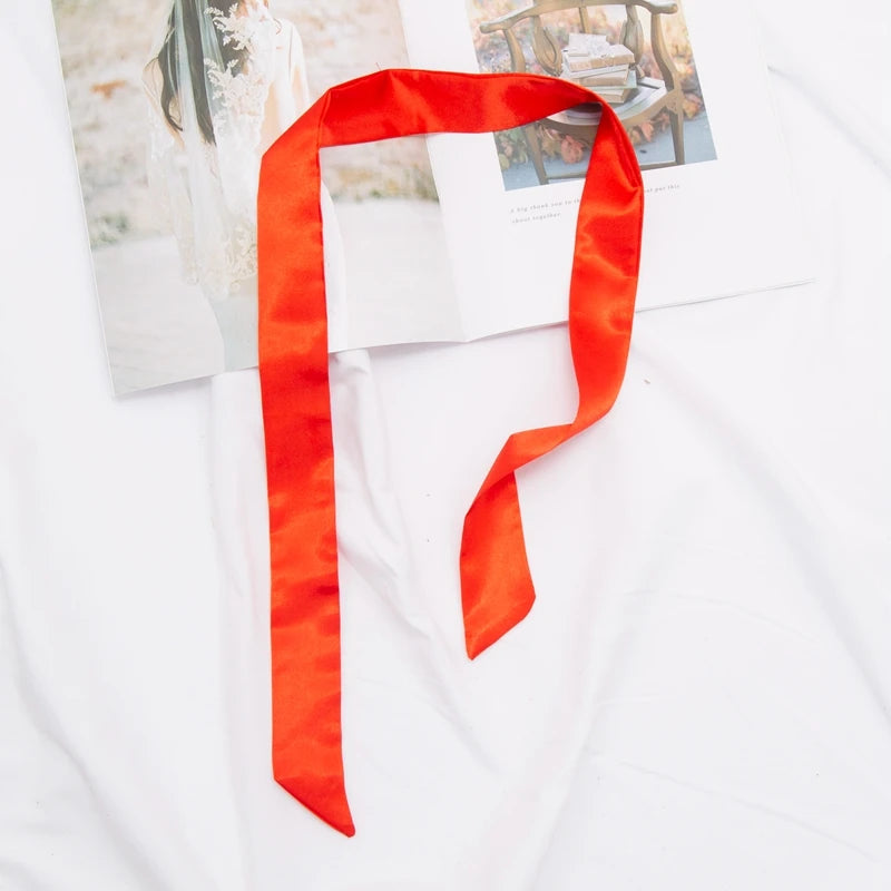 Long Bag Scarf Women Hair Band Lady Accessories Solid Skinny Scarves Qme Red length 100cm