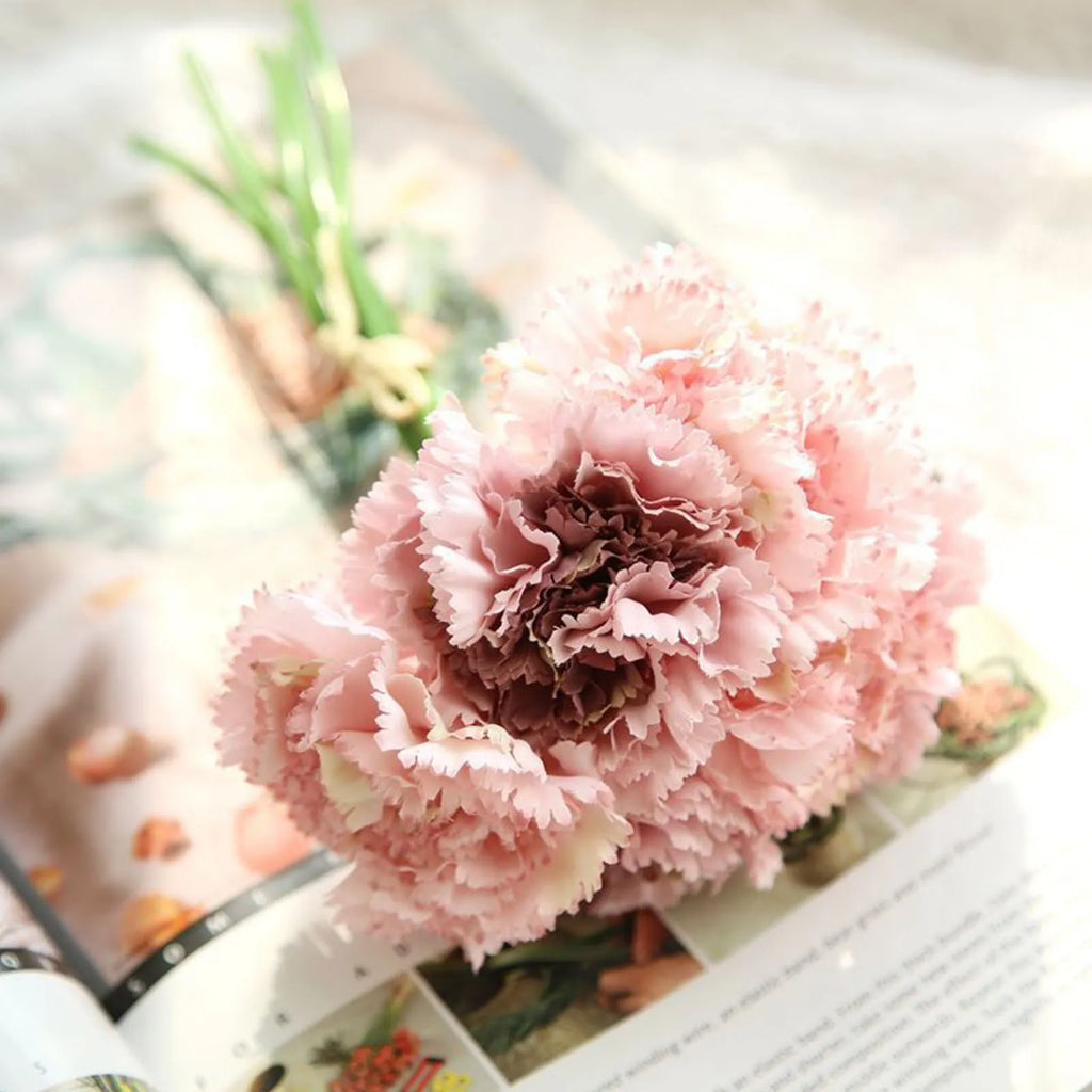 Beautiful Exquisite Successful Carnation Bouquet Holding Flowers Mother's Day Simulation Flower Decoration For Mom Makes Happy Qme Pink L