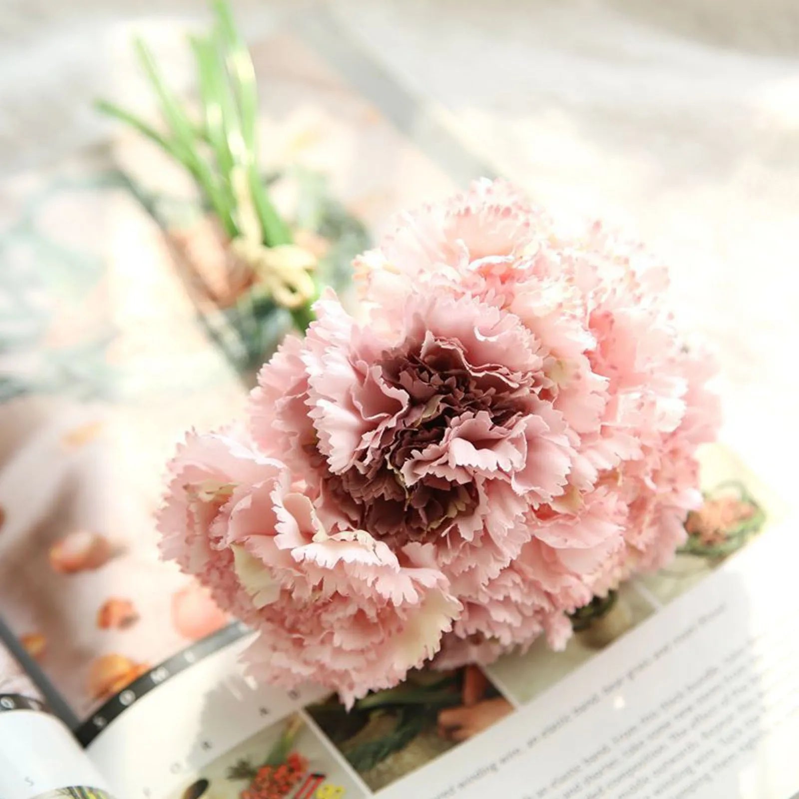 Beautiful Exquisite Successful Carnation Bouquet Holding Flowers Mother's Day Simulation Flower Decoration For Mom Makes Happy Qme Pink L