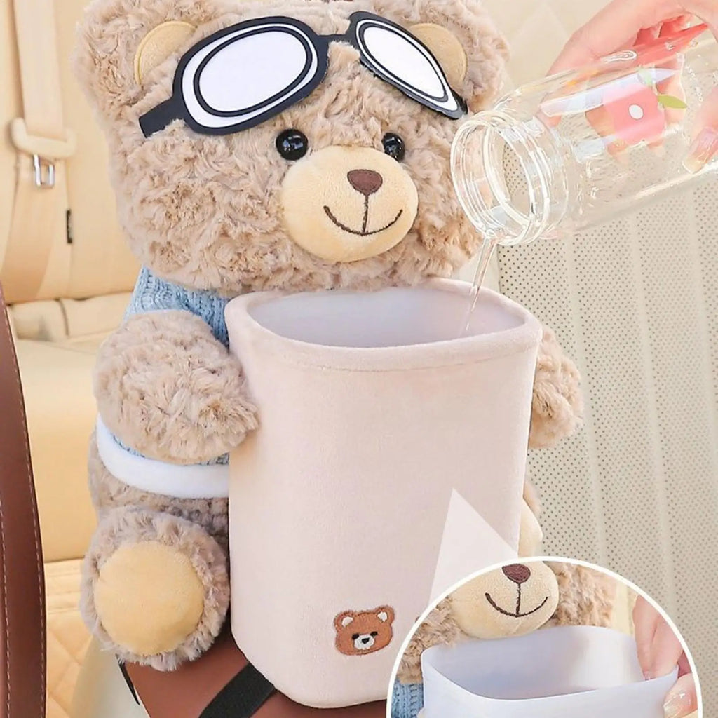 1pcs Car Tissue Box Auto Cartoon Trush Can 2-in-1 Leakproof Plush Bear Tissue Holder And Trash Can For Vehicle Home Travel Qme