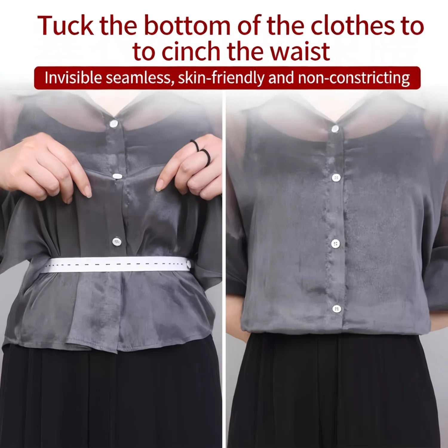 Adjustable hem and waist cinching tool, suitable for T-shirts, knitwear, dresses, sewing free hem shortening device with snap bu Qme