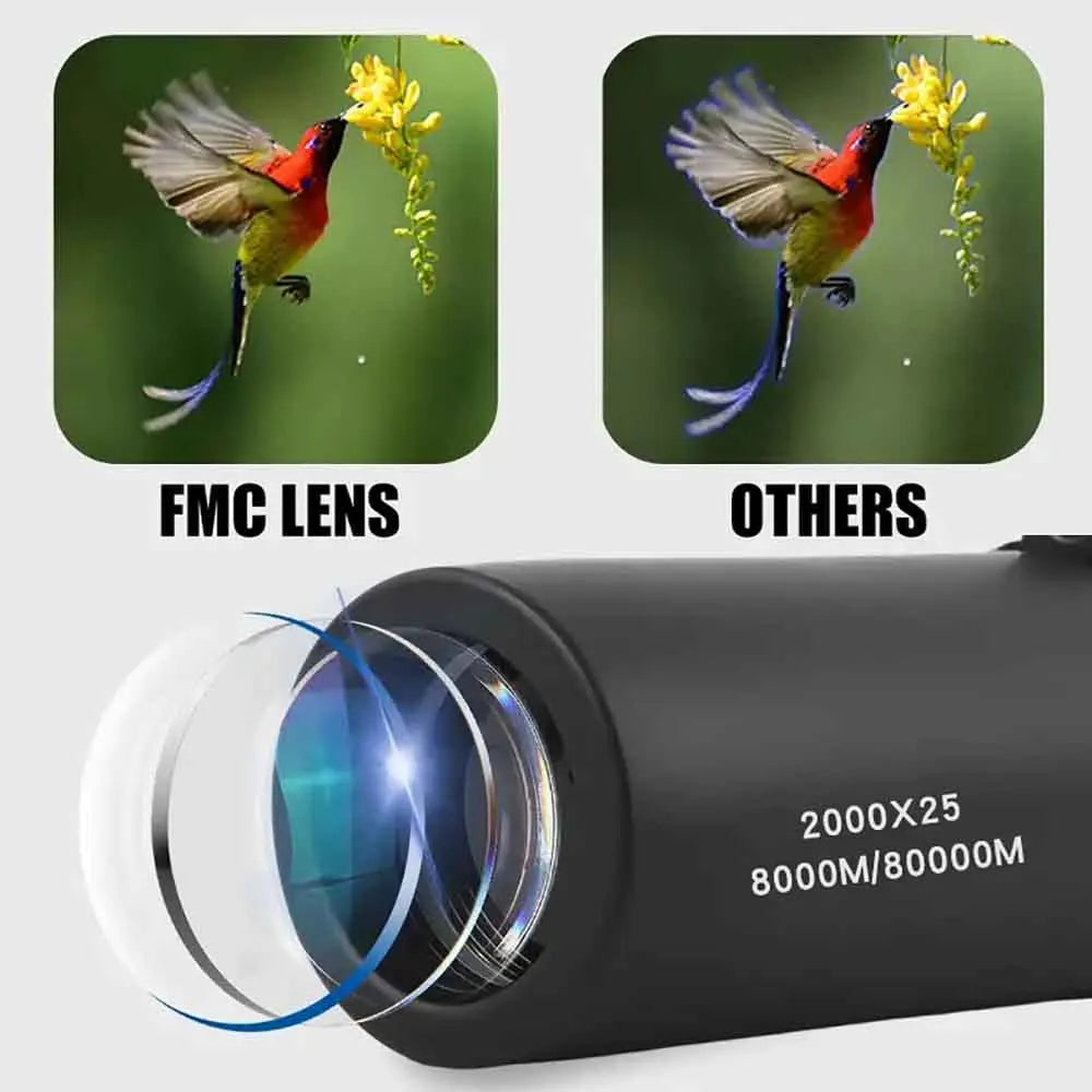 2000x25 HD Monocular Telescope Mini Portable Telescope Outdoor Camping Hunting Birdwatching Travel Hiking Fishing Telescopes Qme