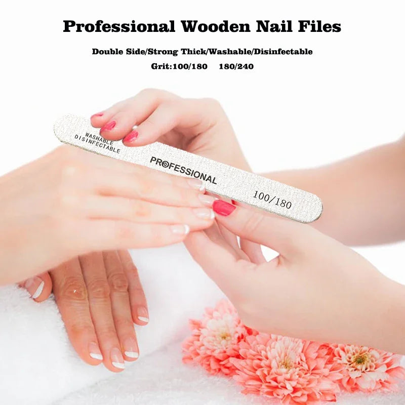 10-100PCS Wooden Nail File Professional Sanding Buffer Files 100/180/240 Double Side For Manicure Pedicure UV Gel Tips Tools Qme