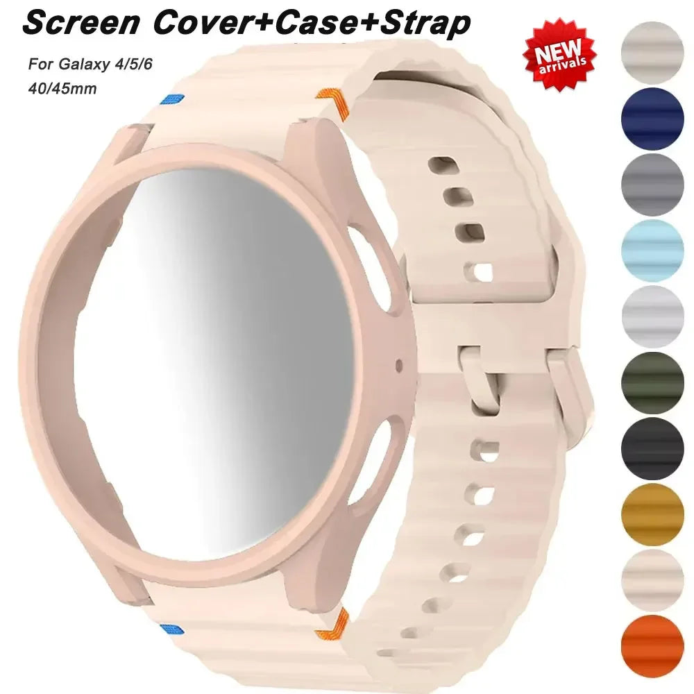 Original Silicone Band +Case for Samsung Watch 7 40mm 44mm Sport Bracelet For Galaxy Watch Strap 6 40mm 44mm Screen Protector Qme