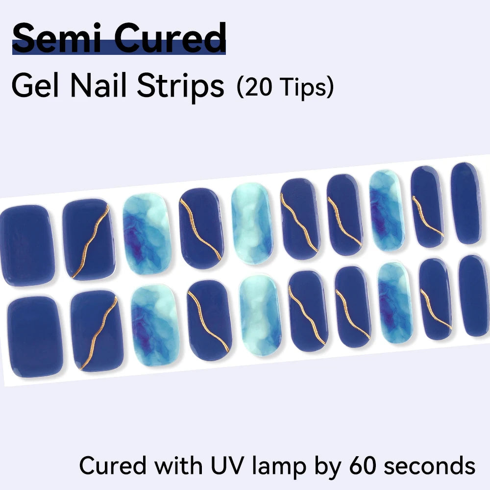 20Tips Semi-cured Gel Nail Sticker Gradient Auroras Polish Wraps Qme NC240210