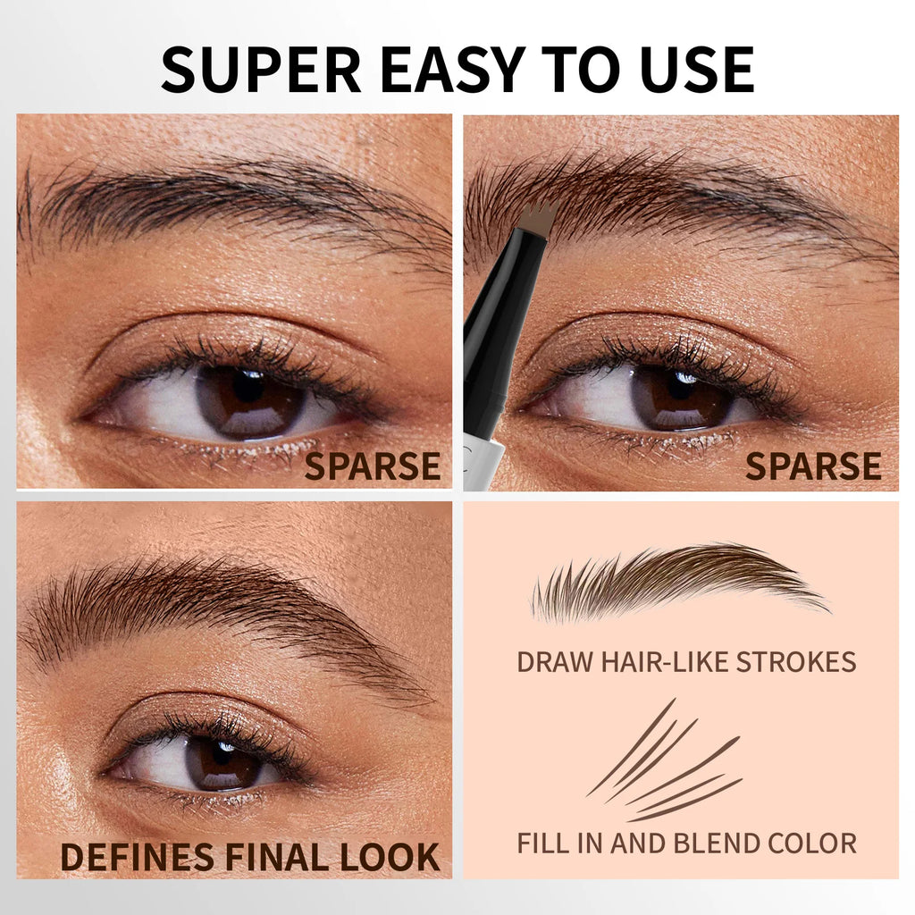 Four-pronged 4-tip liquid microblading brow pen, long-lasting, anti-smudge, waterproof sweatproof non-fading Qme