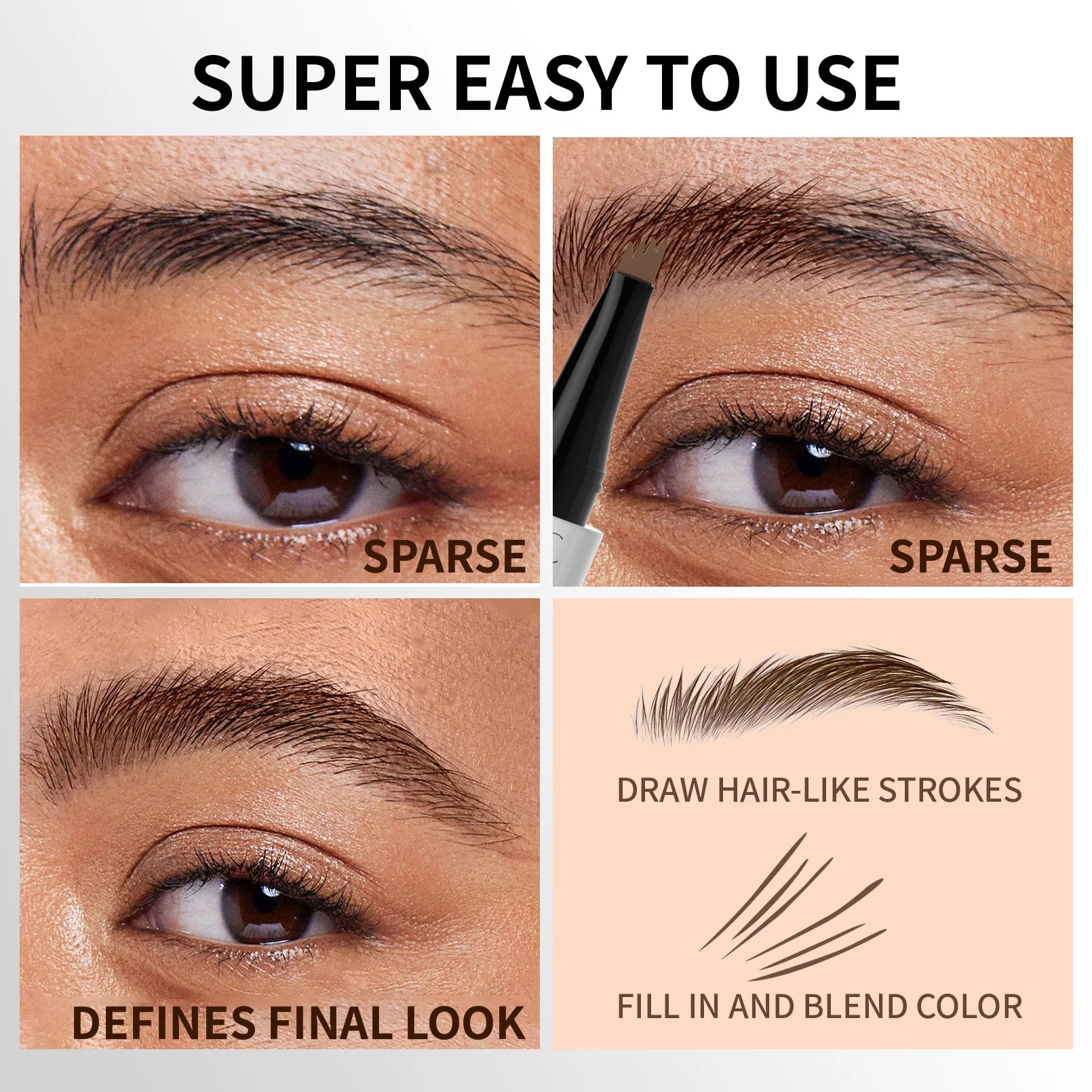 Four-pronged 4-tip liquid microblading brow pen, long-lasting, anti-smudge, waterproof sweatproof non-fading Qme