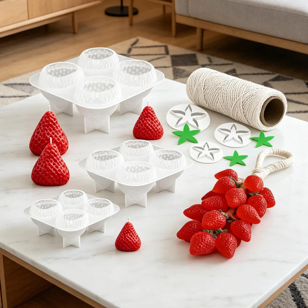 3D Strawberry Mold Silicone Candle Making Mold Cake Decoration Mould For Resin Craft Cake Decoration Chocolate Ice Cube Plaster Qme