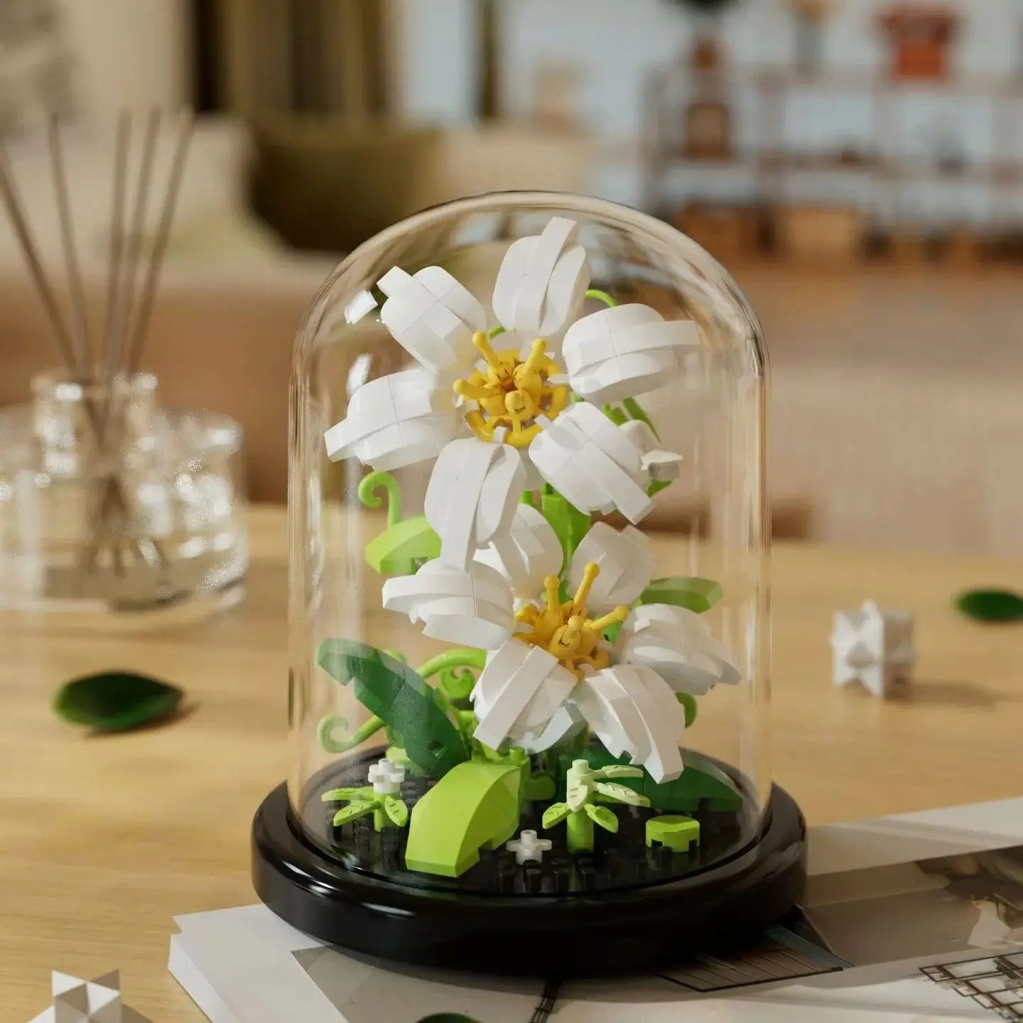 Flower Bouquet Bonsai Building Blocks Artificial Plastic Plant Dust Cover Micro Model Home Decoration Toys For Kid Birthday Gift Qme