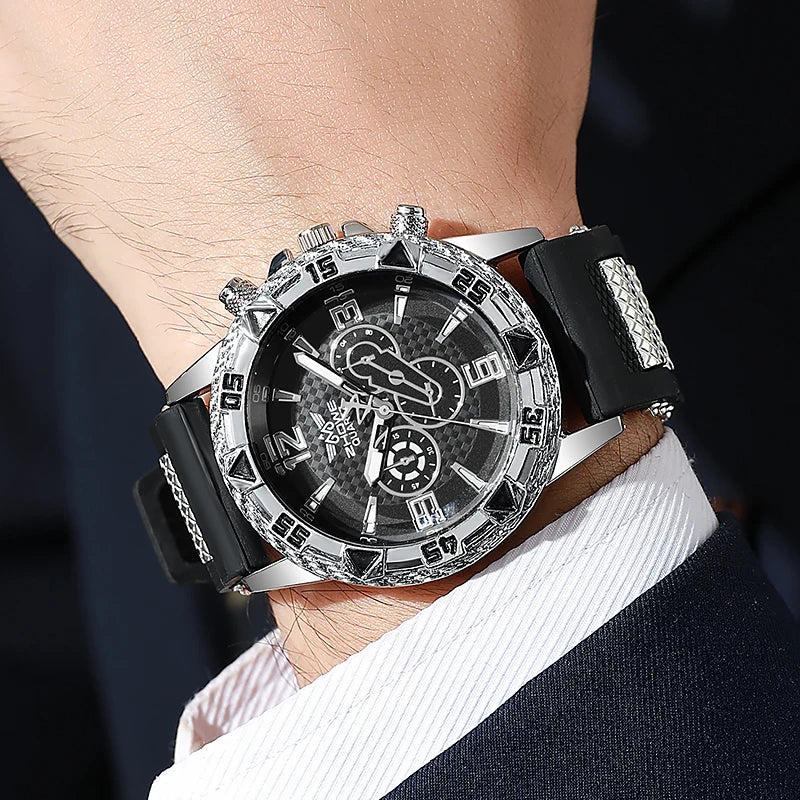 Três Eye Mixed Bar Scale Dial, refinado Silicone Quartz Watch, negócio elegante Qme 4