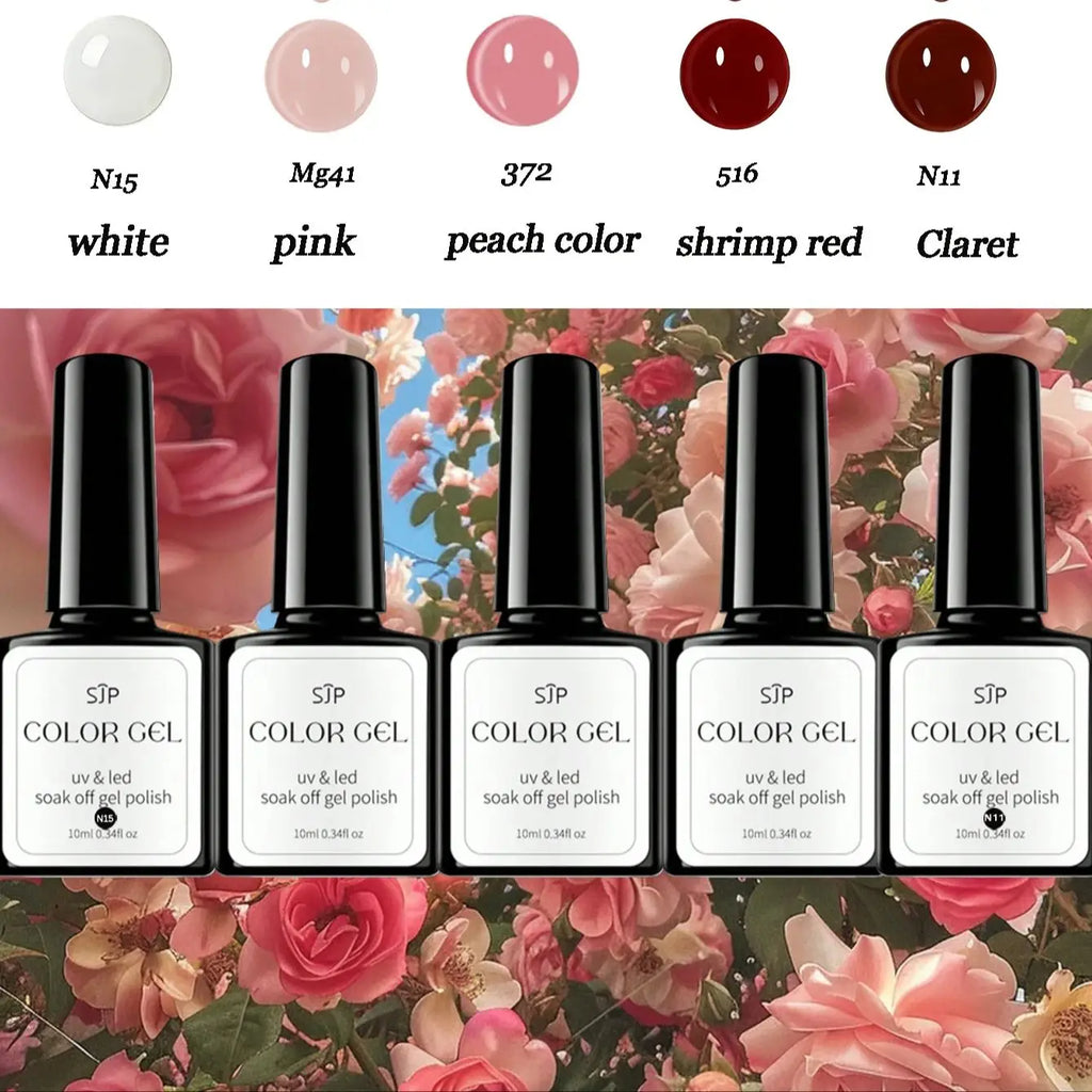 1 5-piece Pink Nail Polish Semi-permanent UV Gel DIY Spring Summer Art Qme 1 set