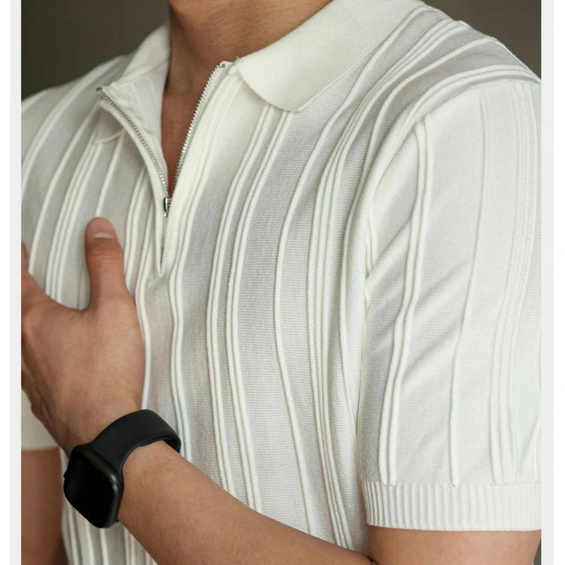 High-quality Zipper Knit Thin Ice Silk Short-sleeve Polo Shirt Qme