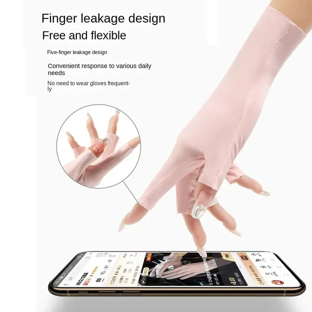 1 Pair Fingerless Gloves Thin Outdoor Riding Gloves UV Protection Multicolor Driving Gloves Stretch Female Touchscreen Qme