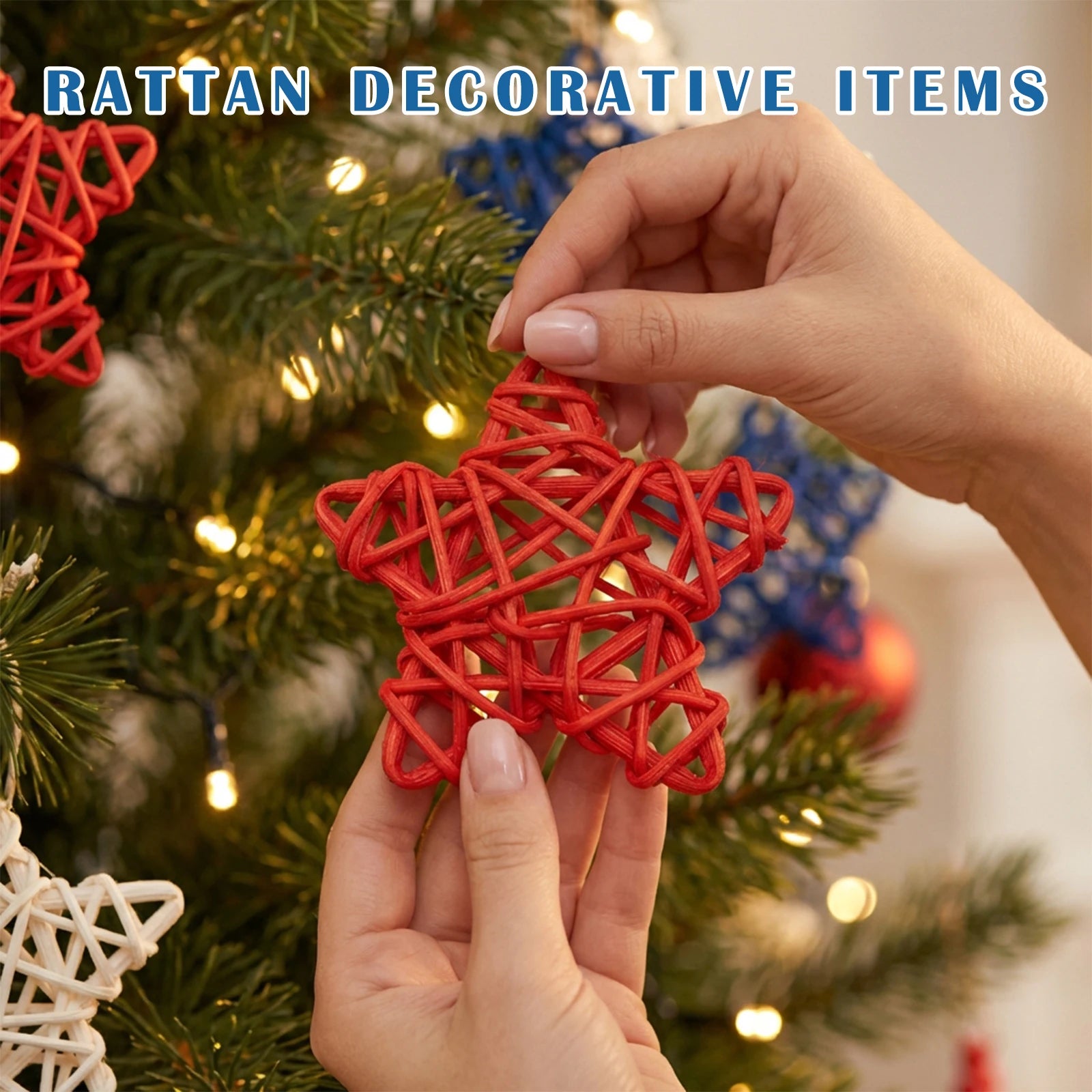 American Independence Day Five-Pointed Star Mixed Colors Handmade Multi-size Rattan Home DIY Decorations for Holiday Party Qme