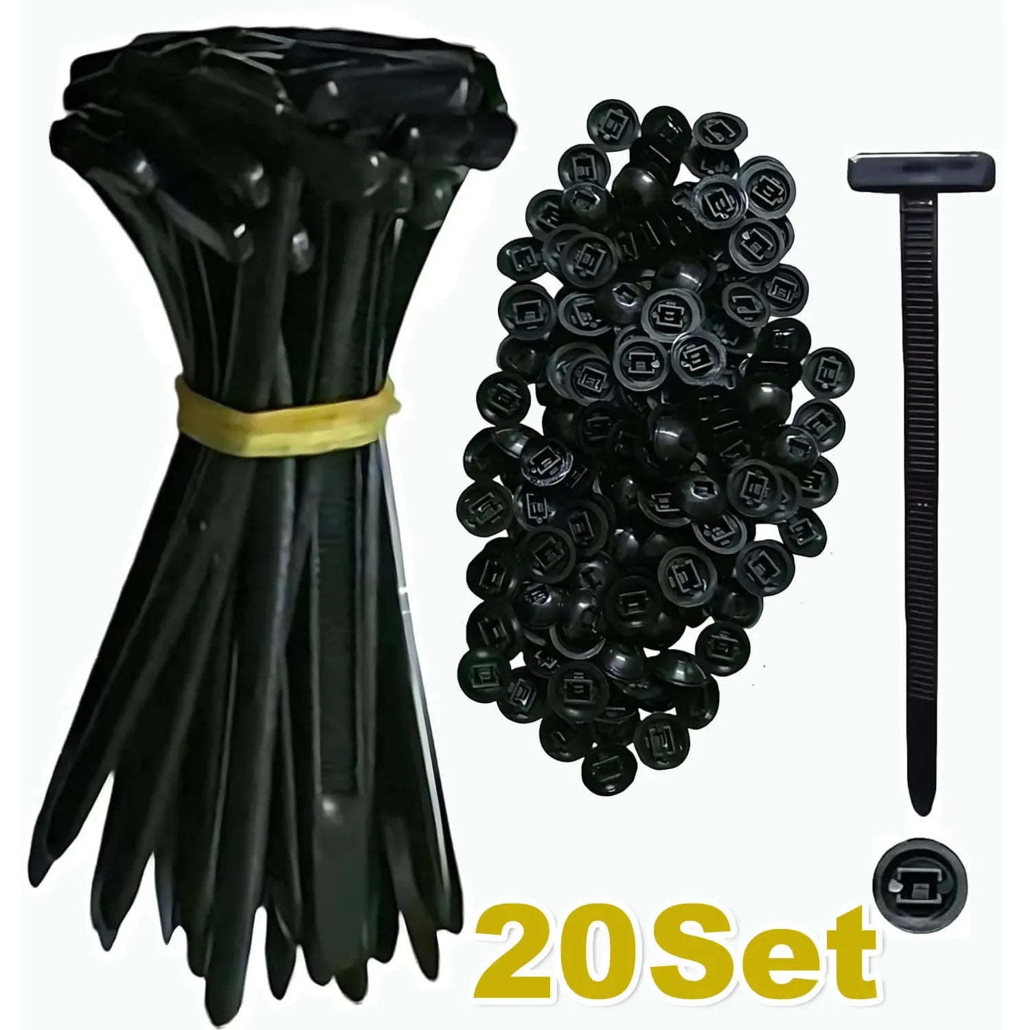 300PCS Nylon Universal Cable Tie Buckle Heavy Duty Self-Locking Zip Ties Holder with Pin Fasteners Car Body UV Resistant Zipties Qme 20SET