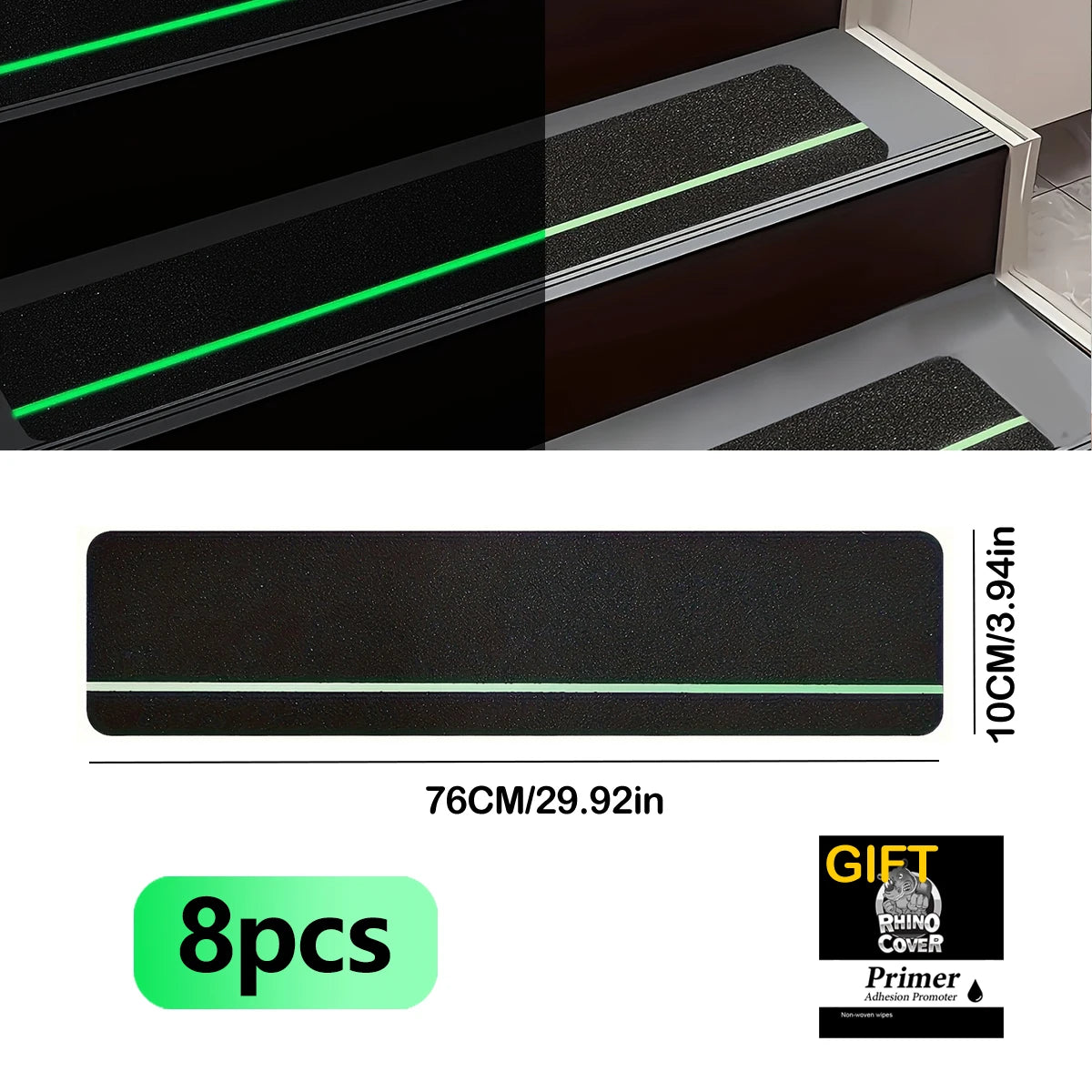 Luminous Anti-Slip Traction Tape Outdoor/Indoor Stair Step Anti-Slip Tape Stair Tread Waterproof Anti-Slip Tape Qme 8pcs