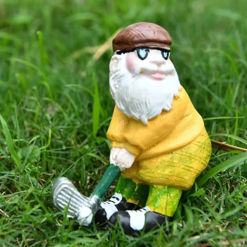 Dwarf Garden Statue Golf Elderly Resin Ornament Outdoor Decor Lawn Qme
