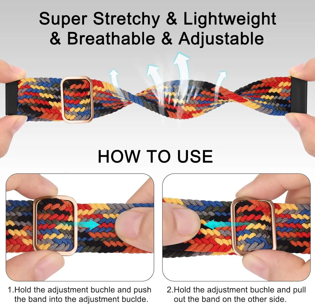 Elastic Braided Nylon Watch Band Adjustable Breathable Strap Anti Sweat Wristband For Samsung Galaxy Watch Huawei Smart Watch Qme