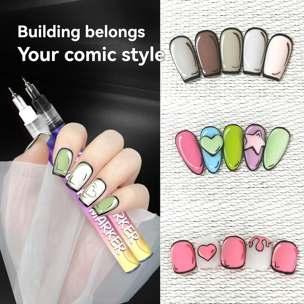 Nail Art Graffiti Pen Set Nail Marker Drawing Acrylic Paint Pens Waterproof Nail Painting Manicure Extra 0.5m Fine 12 Colors Qme