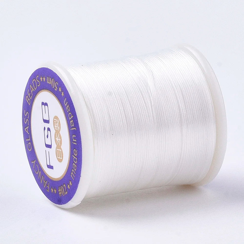 PandaHall 50m/Roll Multi-Color Nylon 66 Beading Thread, 0.1mm High Strength Stretch Resistant for Seed Bead Jewelry Making Qme White