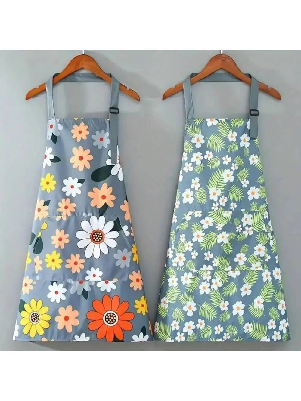 Oil-proof Waterproof Floral Print Apron Gardening Cooking Adjustable Qme