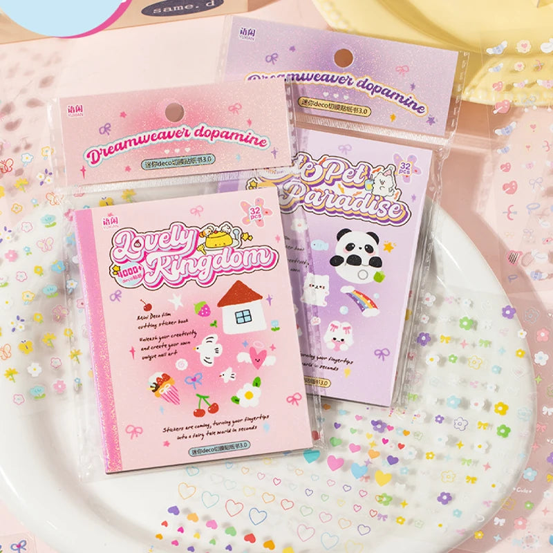 32 Sheets/Bag Dopamine Mini Stickers for Scrapbooking DIY Art Journal Phone Case Planner Notebook Decoration Gift Supplies Qme