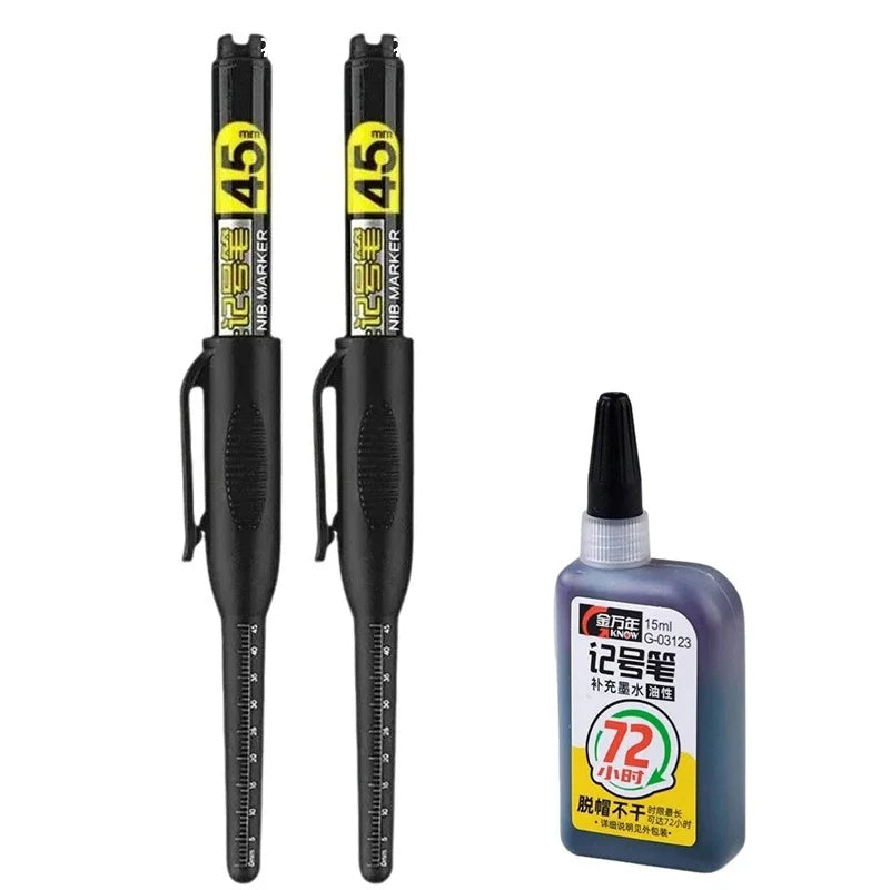 1- Waterproof Deep Hole Marker Pens Long Nib Head Carpenter Pen Black