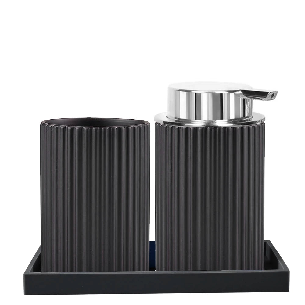 Foaming Soap Dispenser Set with Toothbrush Holder Silicone Tray Modern Black Foaming Dispenser Bottle for Hands Dishes Qme C