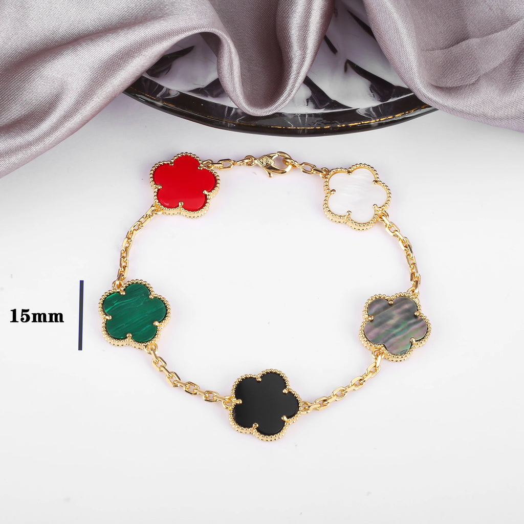 INS Hot Selling 15mm Natural Stone Five Leaf Flower Set Bracelet Necklace Flower Jewelry For Women Free Shipping For Daily Wear Qme