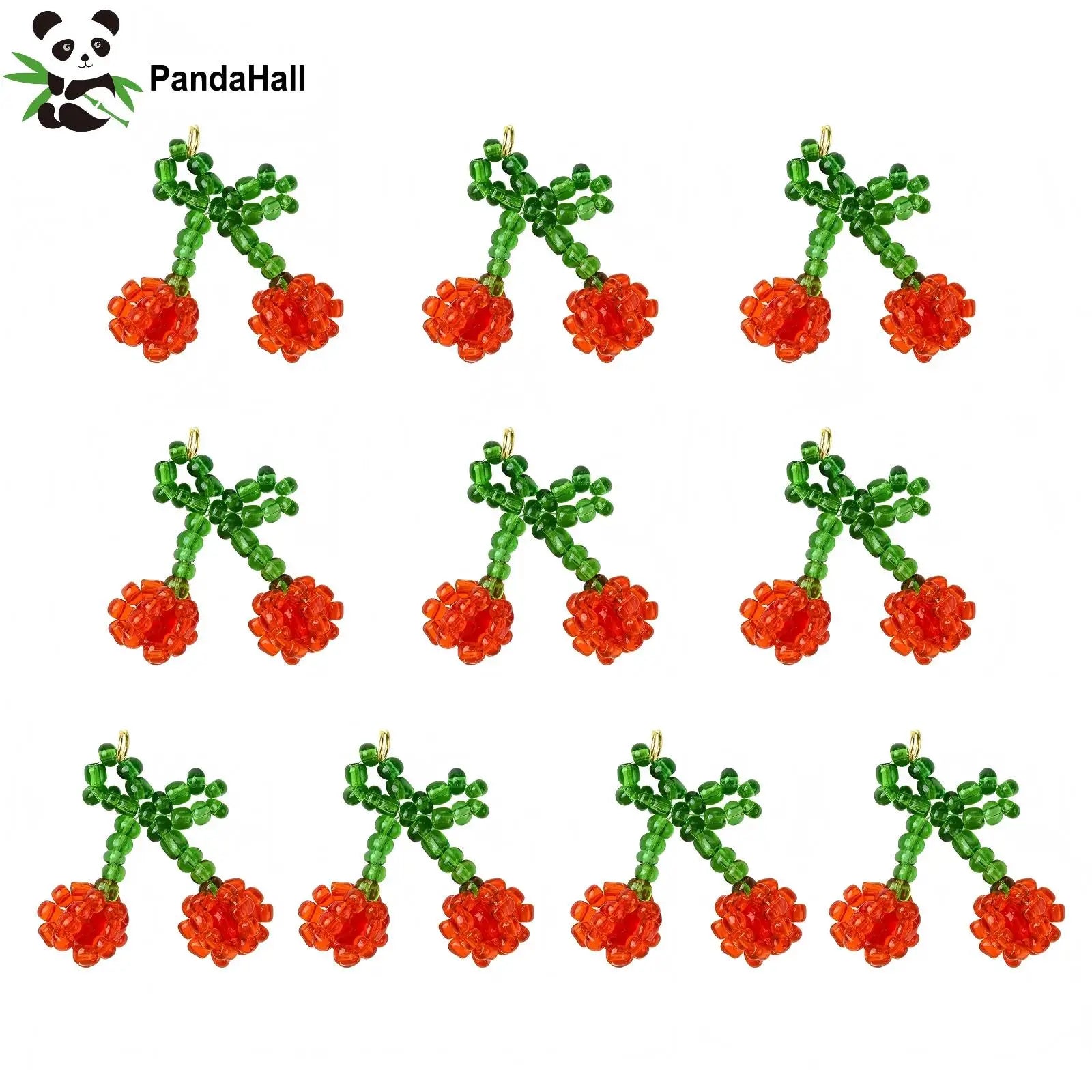 Pandahall 10Pcs Red Cherry Glass Charms Handmade Glass Seed Beaded Pendants 3D Fruit Cherry Dangle Charms for DIY Jewelry Making Qme Default Title