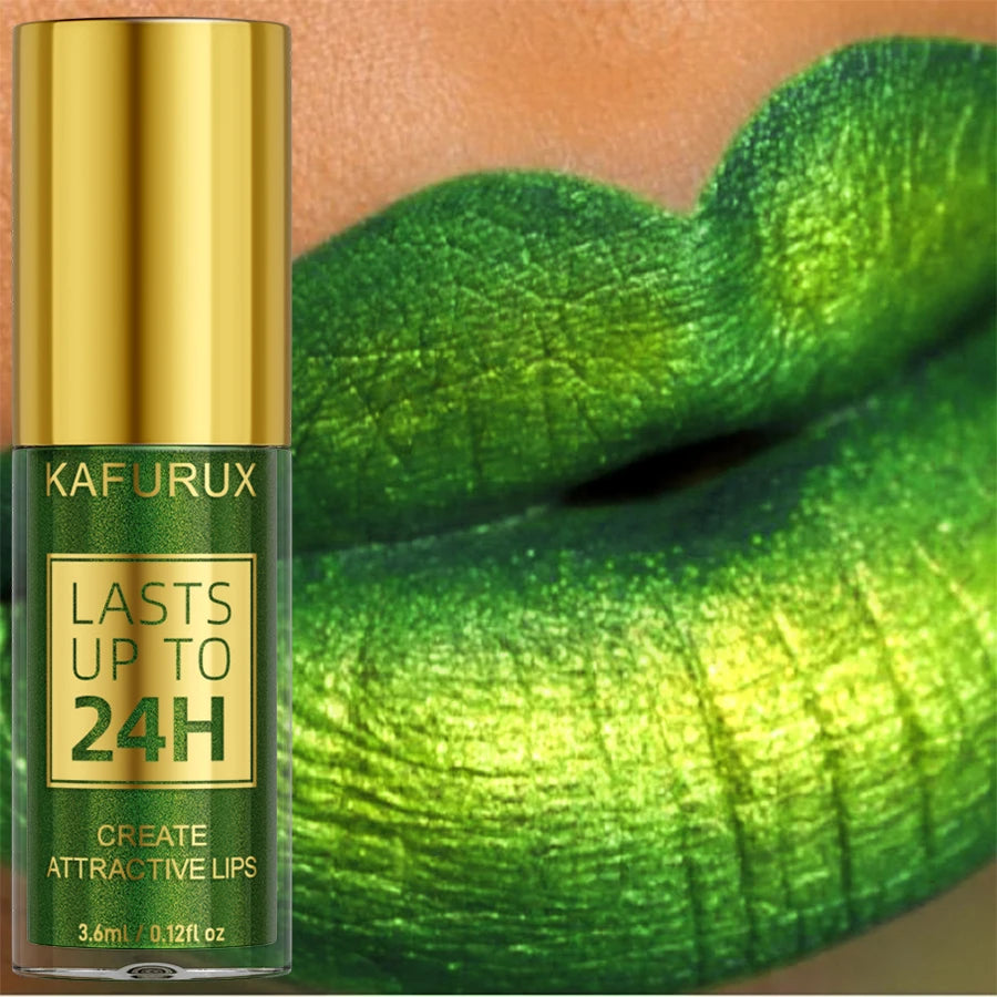 Green Glitter Lip Glaze Waterproof Long Lasting Gloss Bold&intense Qme