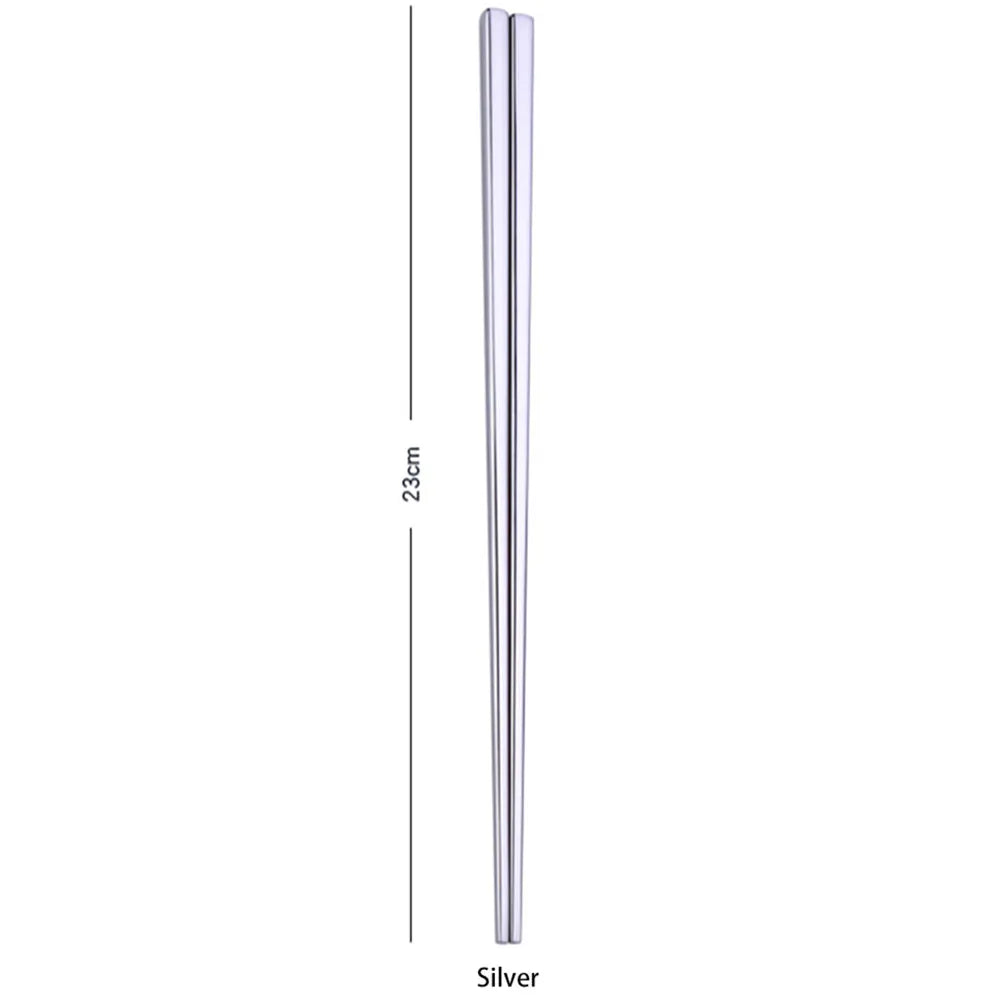 1Pair Stainless Steel Colorful Length Chopsticks Household Anti-slip Round Metal Chop Sticks Protable Outdoor Picnic Tableware Qme Silver