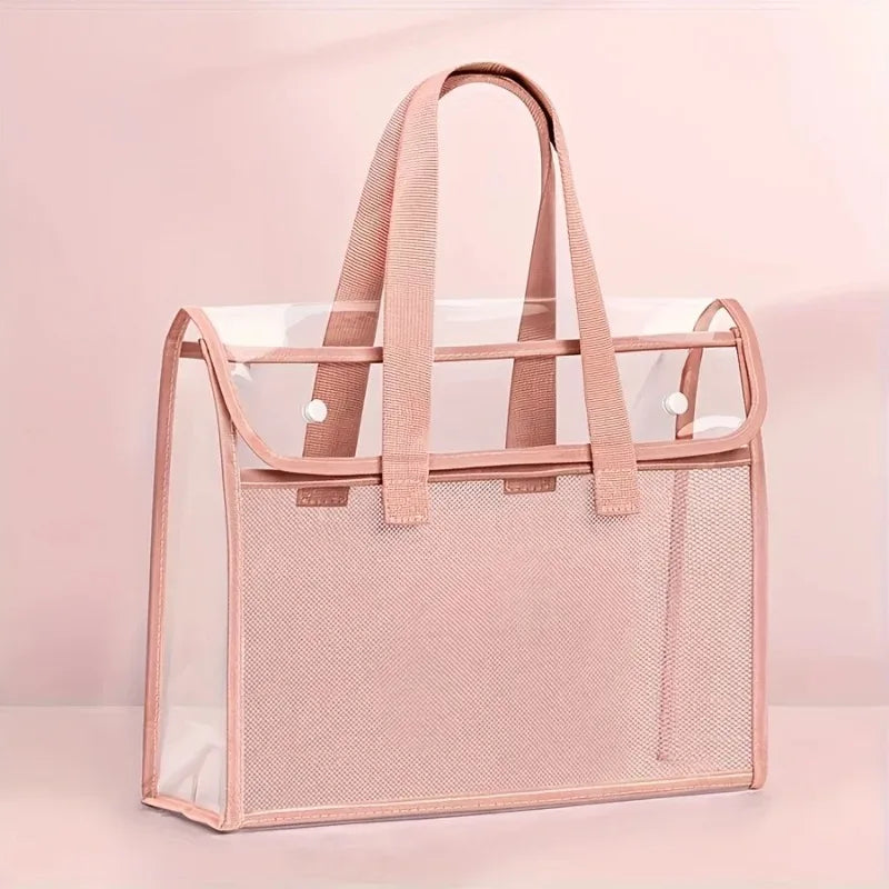 1 large capacity portable transparent waterproof handheld folder, expandable file storage bag, PVC self-adhesive file bag for of Qme Pink
