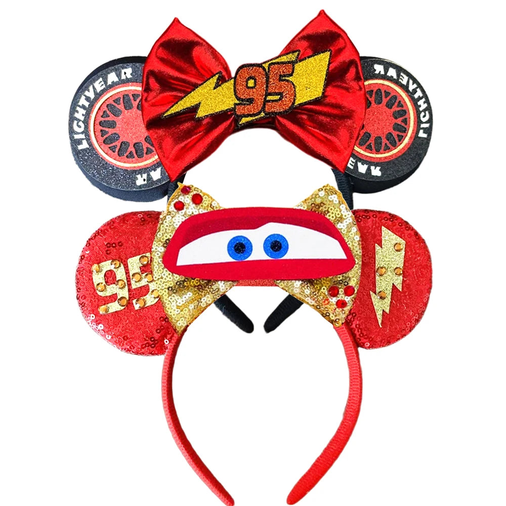 Anime Cars Hair Accessories Pixar 95 Lightning McQueen Mickey Mouse Ear Headband for Girls Kids Women Sequin Bow Hairband Qme Headband 8