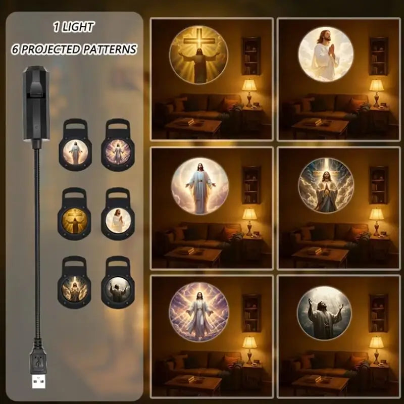1Pc Religious Character Image Themed USB Projection Light With Twelve Patterns Perfect For Room Ceiling Background Decoration. Qme