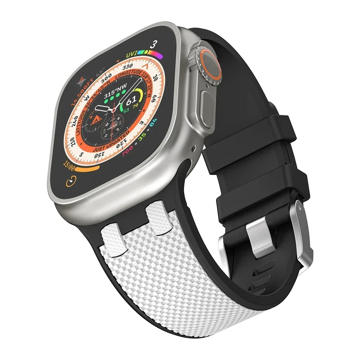 Carbon Fiber Strap for Apple Watch Ultra 2 49mm Silicone Band 45mm 44mm 42mm Men Sport Bracelet For iWatch Series 9 8 7 6 4 5 se Qme Black White for Ultra 2 49mm