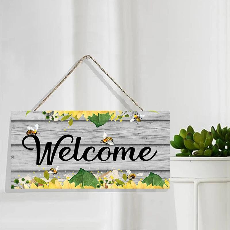 Rustic Welcome Wall Hanging Decor Wood Art Plaques Sign Door Sign for Home Living Room Front Door Decor Qme