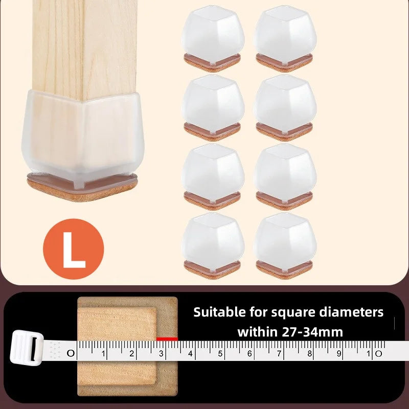 8/16PCS Chair Leg Protector TPE Diagonal Leg Table and Chair Floor Protection with Felt Furniture Leg Cover Furniture Sliders Qme Square Transparent L 16pcs
