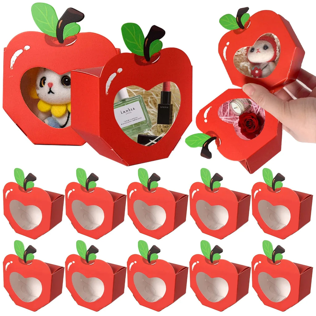 10/20Pcs Apple Window Candy Boxes Heart Winow Gift Box Mini Red Snack Sweet Paper Holder for School Birthday Wedding Party Favor Qme