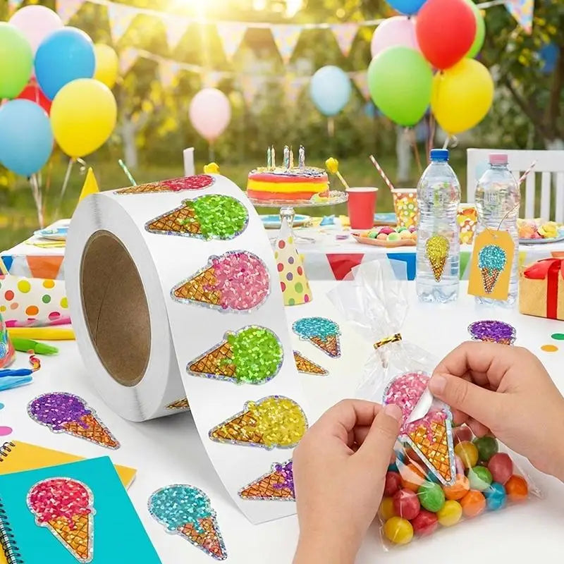 Shiny Glitter Ice Cream Stickers Self Adhesive 100 Kids DIY Art Qme