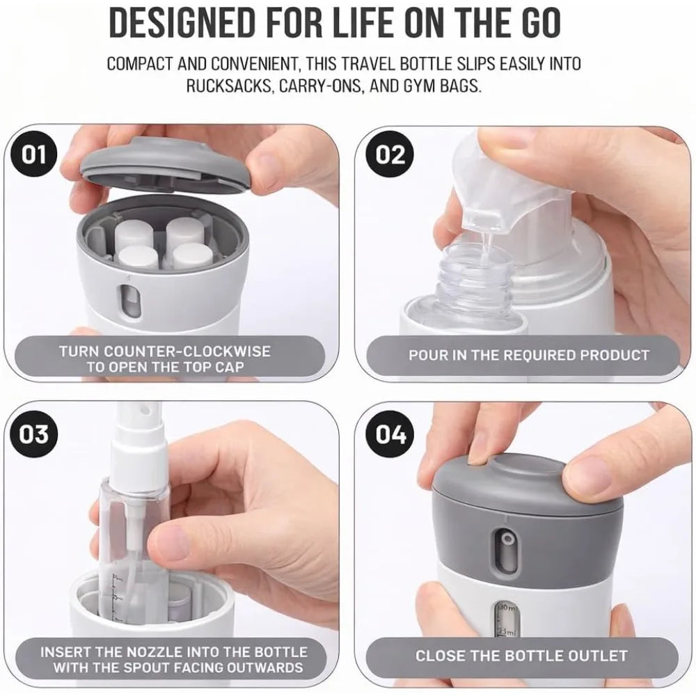 4-in-1 Emulsion Dispenser Bottle Travel Refillable Lotion Container Qme