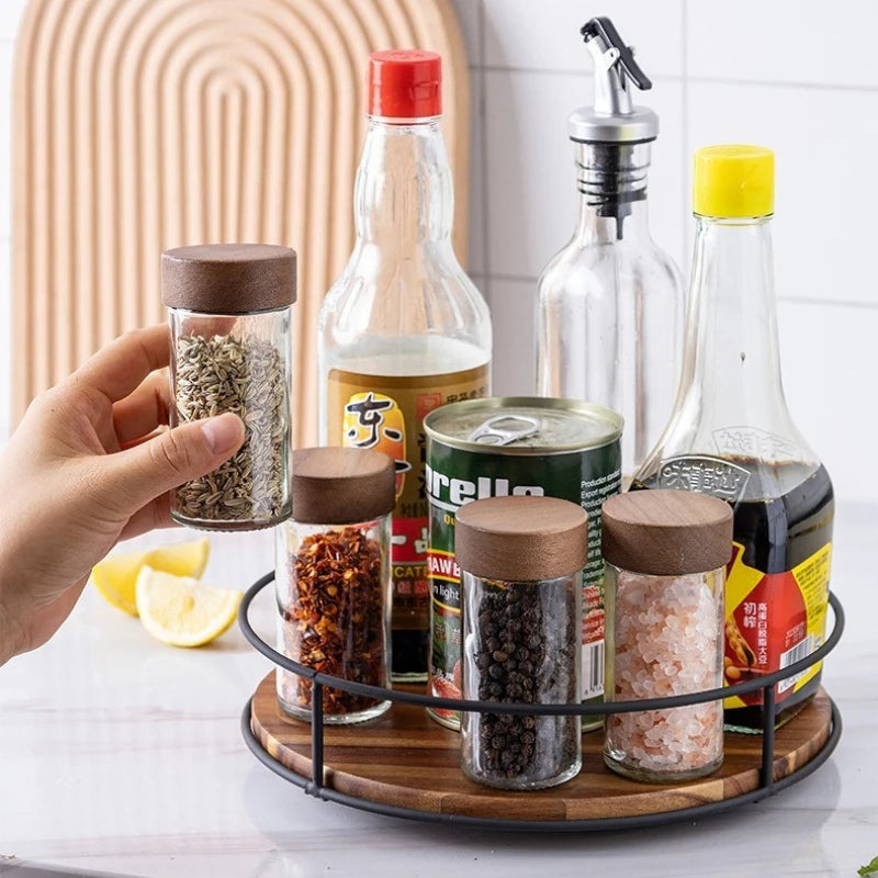 A Kitchen rotating seasoning rack, countertop seasoning box, oil, salt, sauce, vinegar storage rack, rotating makeup tray Qme