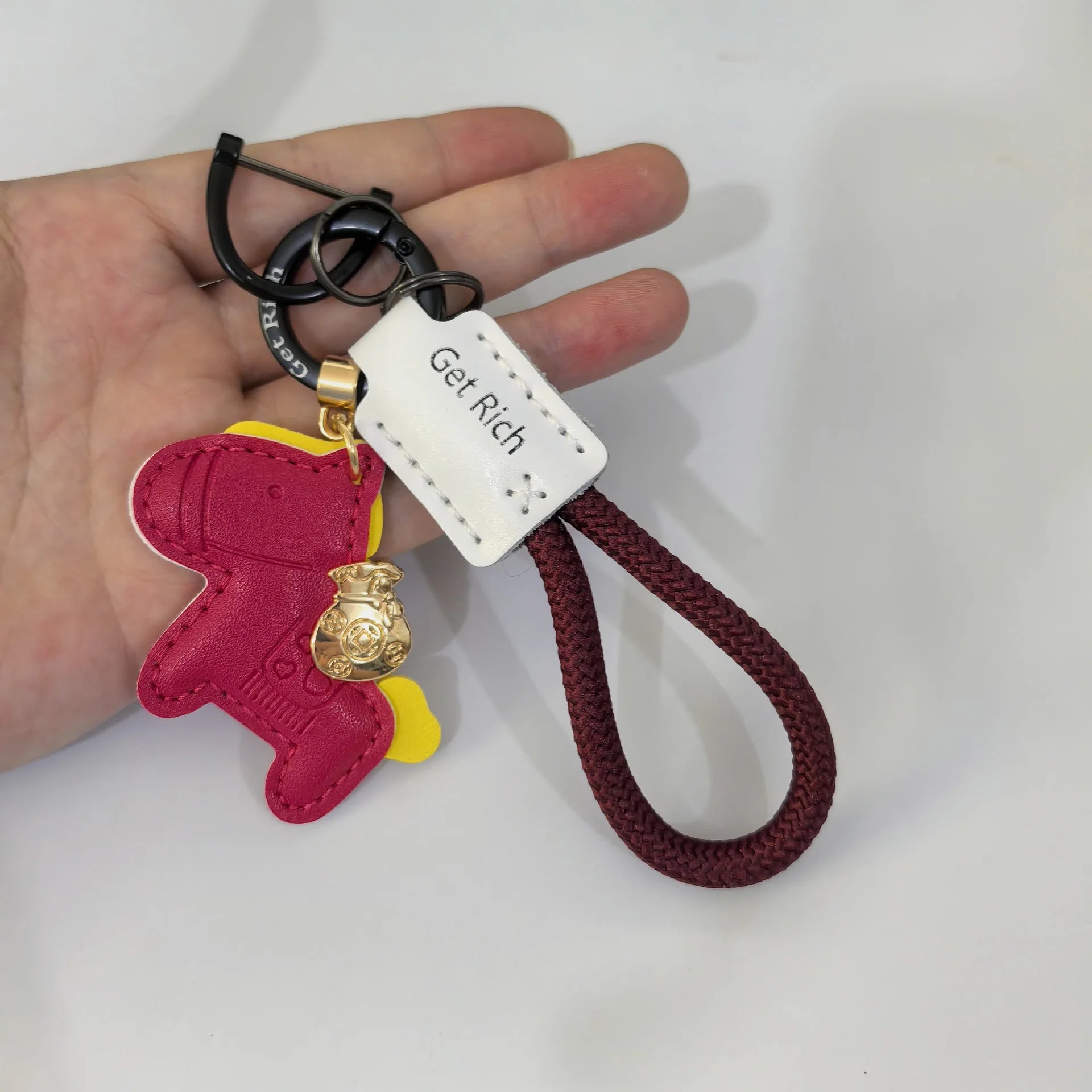 Money Soon Keychain Pendant Handmade Leather Car Key Chain Bag Cute Qme Red