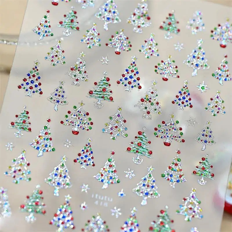 Cute Christmas Crystal Ball Colored Lights Tree Nail Art Print Qme Silver