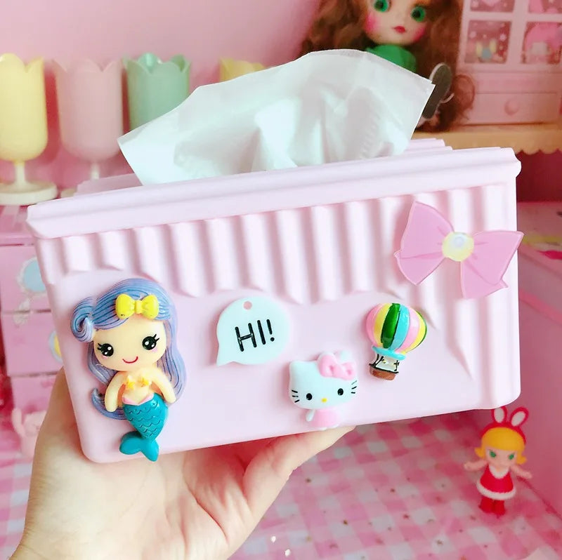 Hello Kitty Pink Creative and Cute Tissue Box Bathroom and Household Tissue Holder, Living Room Plastic Napkin Holder Qme 2