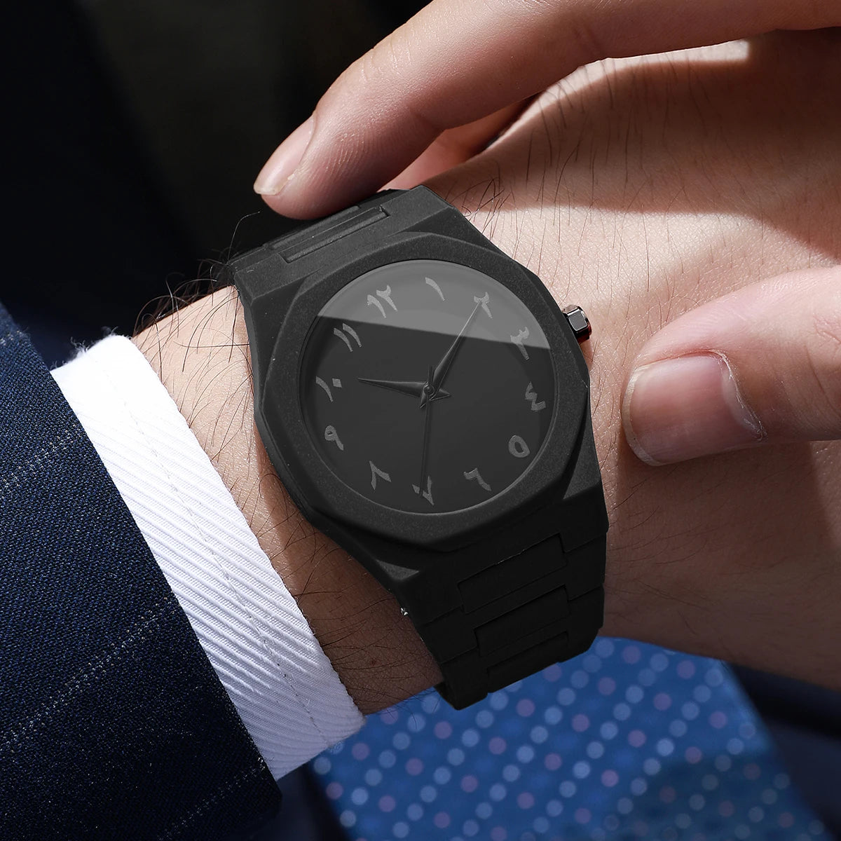 2 Pieces Fashion Men's Casual Business Watches Plastic Band Male Quartz Watch-Bracelet Beads Set Men's Watch (Without Box) Qme