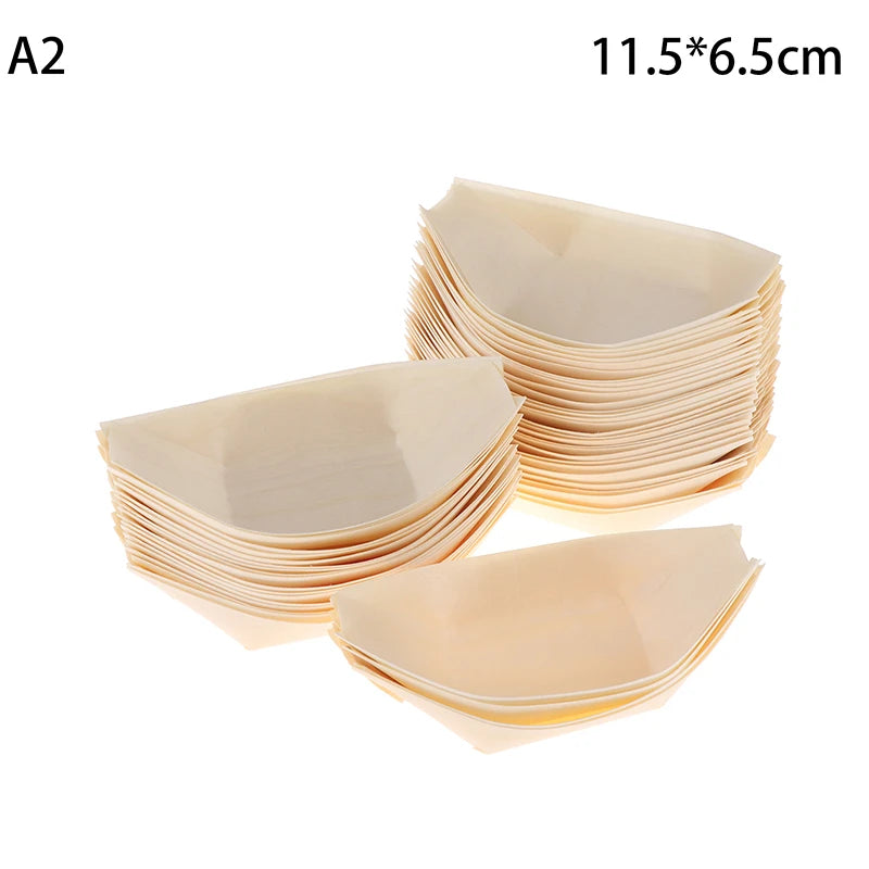 Disposable Sushi Serving Trays Boat Plates Wood Boats Salad Dessert Qme A2