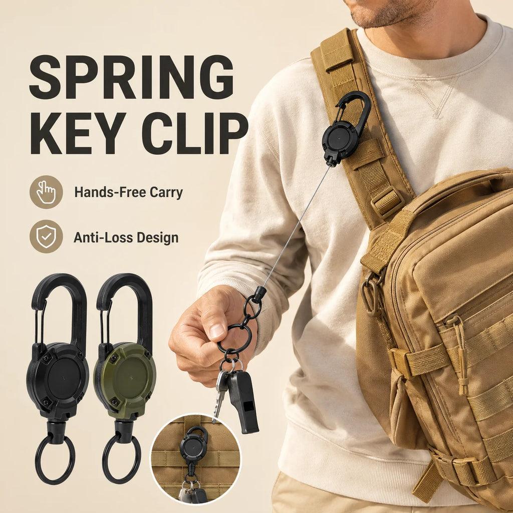 Retractable Steel Wire Key Reel Carabiner Buckle Heavy Duty Spring Key Ring Portable Key Tool For Outdoor Sports Use Qme